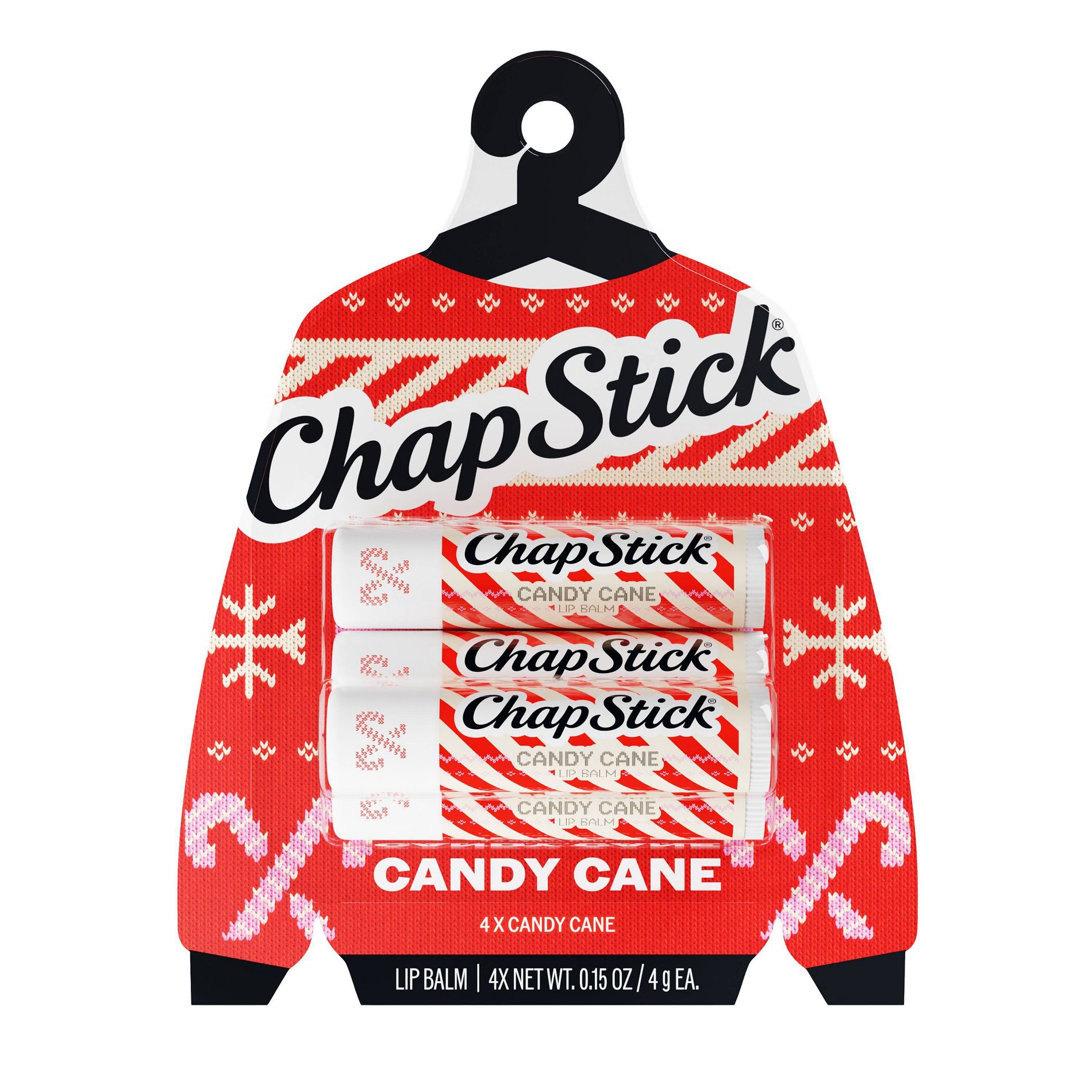 Chapstick Holiday Ugly Sweater Candy Cane Lip Balms - 0.6oz/4ct