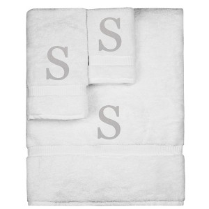 BC BARE COTTON Monogrammed Towel Set, Personalized Gift, Set of 3 - White - Silver Block - 1 of 4