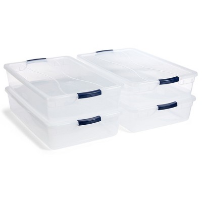 Rubbermaid Cleverstore Clear Latching Stackable Plastic Storage Tote Containers with Lids for Home and Office Organization