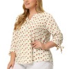 Agnes Orinda Women's Plus Size Shirt Floral Botton Up Tie 3/4 Sleeve Tunic V Neck Blouse - 2 of 4
