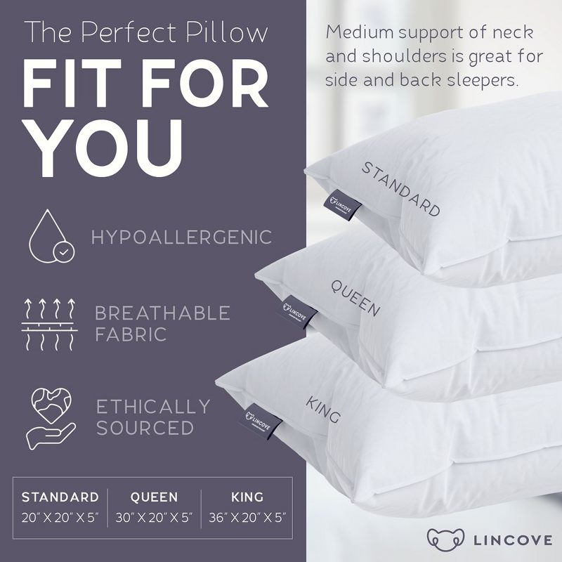 Lincove Luxury Down Alternative Pillows - Premium Hotel Collection for Back and Side Sleepers, Neck Support, Fluffy Comfort - 2 Pack, 4 of 12