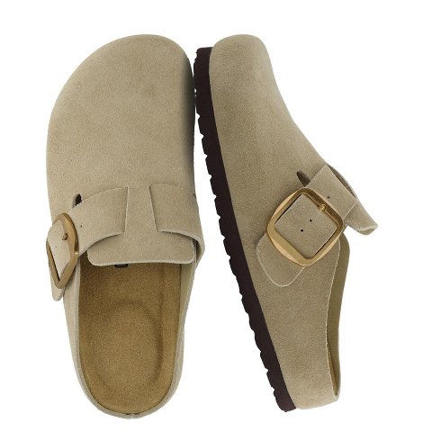 Женские сабо CUSHIONAIRE Rusty Genuine Leather Clogs for Women, Comfortable Slip On Womens Shoes with Adjustable Buckle and Soft Memory Foam, Beige 6