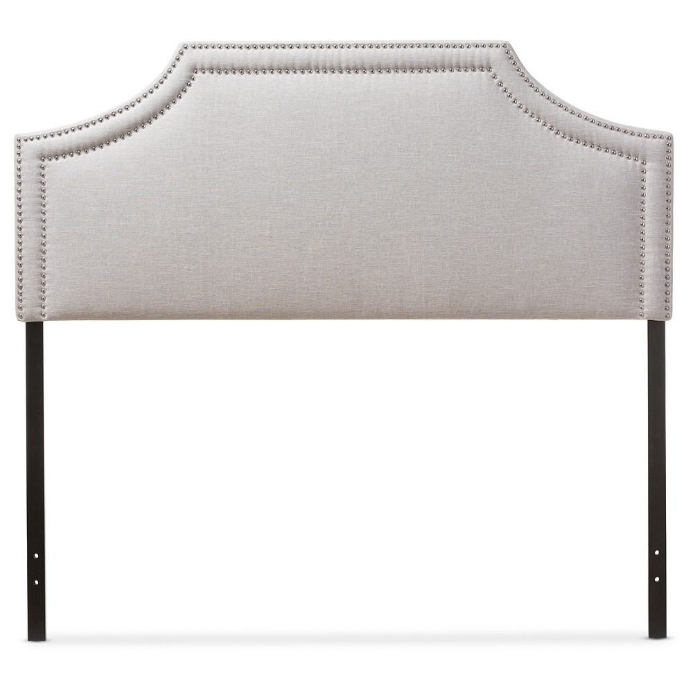 Photos - Bed Frame Queen Avignon Modern Fabric Upholstered Headboard Light Beige - Baxton Stu