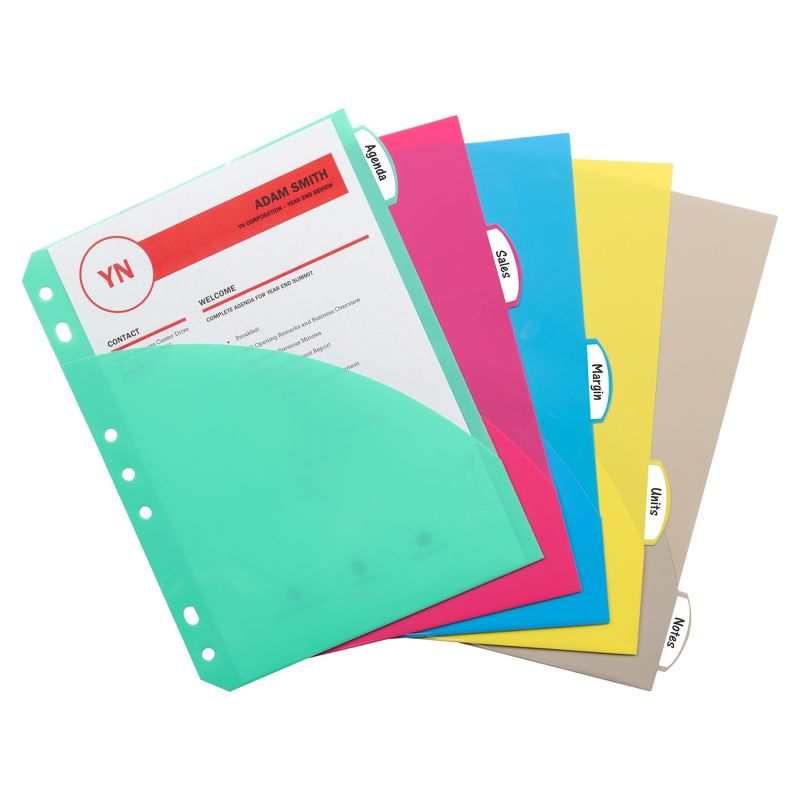 C-Line® Mini Size 5-Tab Poly Index Dividers, Assorted Colors with Slant Pockets, 12 Sets, 2 of 5
