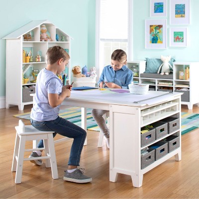 Costway Kids Art Table & Chairs Set Wooden Drawing Desk with Paper - See Details - Coffee + Natural