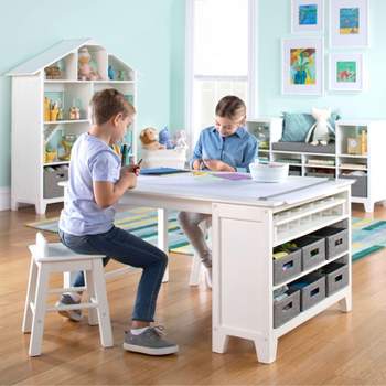 Martha Stewart Kids' Art Table and Stool Set: Wooden Activity and Craft Table with Built-In Supply Storage and Paper Roll