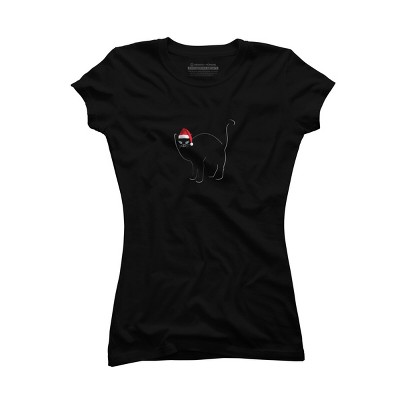 Junior's Design By Humans Christmas cat tshirt By bambino T-Shirt