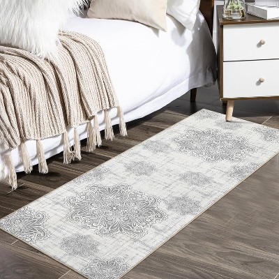 Area Rug Washable Rug Vintage Medallion Distressed Rug Non Slip Large Area Rug Low Pile Bedroom Rug Stain Resistant Living Room Rug