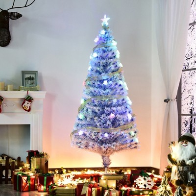 Whisen 5FT Prelit Artificial Christmas Tree with Realistic Branches, LED Lights, Fiber Optics and 180 Tips - Antique Blue