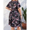 YESFASHION Women Plus Size Summer Dress V Neck Wrap High Waist Short Sleeve Ruffle Casual Midi Flowy A-line Boho Dresses - 2 of 4