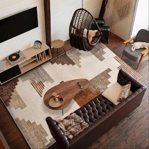Modern Geometric Orange Area Rug, Low Pile Washable Non-Slip Polyester Mat for Entryway & Living Room - 1 of 4