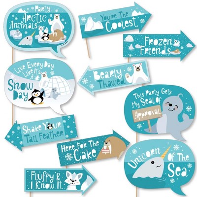 Big Dot of Happiness Funny Arctic Polar Animals - Winter Baby Shower or Birthday Party Photo Booth Props Kit - 10 Piece