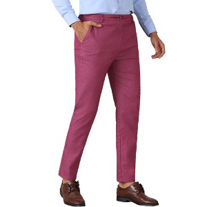Lars Amadeus Men's Slim Fit Tapered Leg Flat Front Business Trousers Dress Pants - 1 of 4