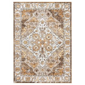 Coolmee Boho Washable Rugs,Vintage Non Slip Ultra Soft Throw Rugs Low-Pile Floor Carpet Rug for Bedroom Entryway Dining Room Dorm, - 1 of 4