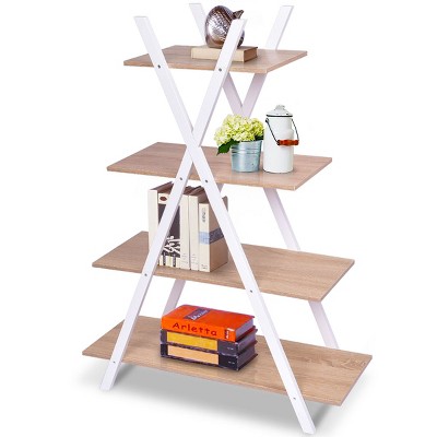 Modern X-Shape 4-Tier Ladder Bookshelf for Toys and Books - Black Wood