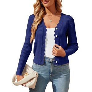 Coolmee Women's Cropped Cardigan Knit ShrugsTops V Neck Button Down Sweaters - 1 of 4