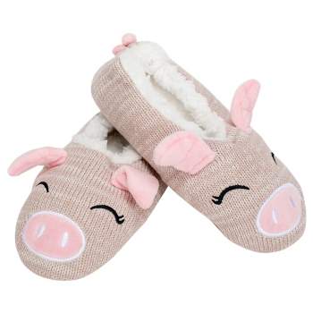Pink Pig Womens Animal Cozy Indoor Plush Lined Non Slip Fuzzy Soft Slipper - Large