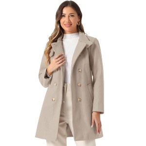 Allegra K Women's Winter Double Breasted Stand Collar Side Pocket Vintage Pea Coats - 1 of 4