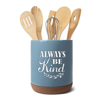Elanze Designs Always Be Kind Sky Blue X-Large Cork Bottom Kitchen Utensil Holder