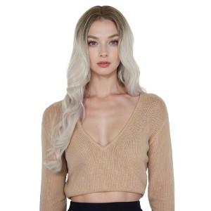 Alilang Long Wavy Wig for Women with Lace Hairline Heat Resistant Synthetic Wig for Daily and Party Use - Silver Grey - 1 of 4