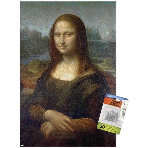Trends International Mona Lisa by Leonardo da Vinci Unframed Wall Poster  Print Clear Push Pins Bundle 14.725
