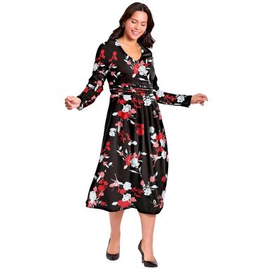 Plus Size Women's Fit And Flare Midi Dress by Avenue in Black Shadow Dahlia (Size 18)
