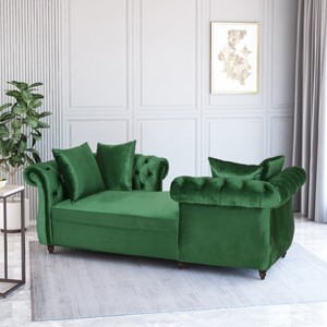 GDFStudio Harrisville Modern Glam Tufted Velvet Chaise Lounge with Accent Throw Pillow - 1 of 4