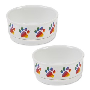 Bone Dry Ceramic Pet Bowl Set 2 Piece, Rainbow Paw, Small - 1 of 4