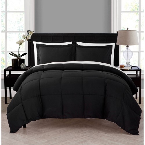 7pc Full Lincoln Down Alternative Reversible Bed in a Bag Comforter Set Black/White - VCNY
