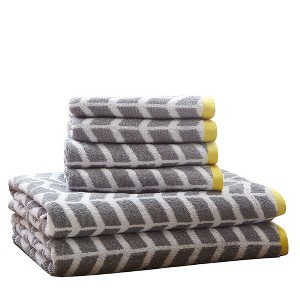 Vynxaria Gray Cotton Jacquard Bath Towel 6 Piece Set - 1 of 4