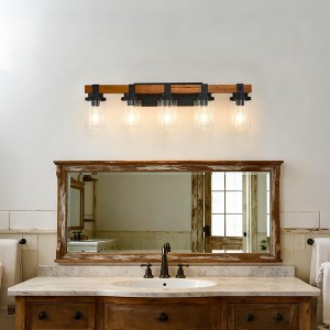 GDFStudio Soren Modern Wooden Wall Lights with Glass Shade and Metal Base - 1 of 4