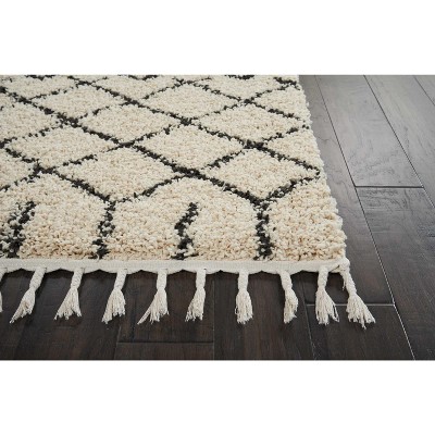 Handmade Moroccan Diamond Shag Runner Rug in Black, 26"x8"