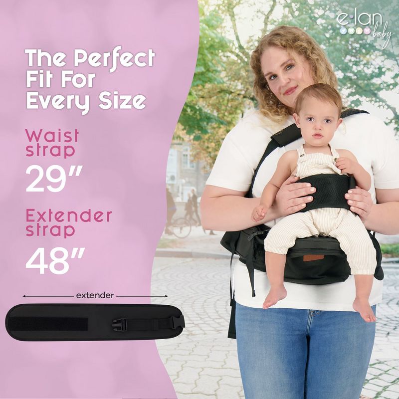 Elan Baby Hip Seat Carrier, Includes Baby Safety Strap, Pockets, & an Expander Strap to Fit All Sizes, Reduces Pressure on Back & Shoulder, 5 of 10