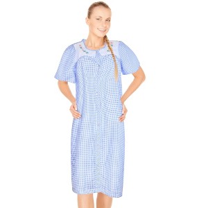 JEFFRICO House Dresses for Women with Pockets - Lightweight Breathable Short Sleeve Muumuu & Nightgowns - Snap Front Housecoat Dusters - 1 of 4