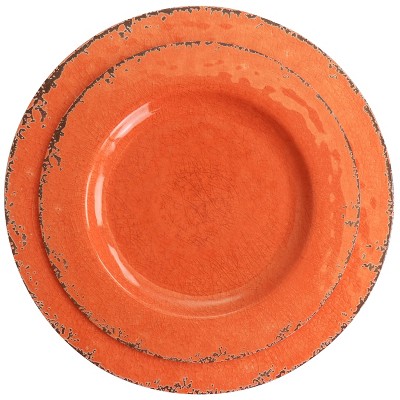 Crackle Orange Melamine 12-Piece Dinnerware Set, Service for 4