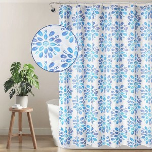 Awesome Home Boho Floral Blue Textured Shower Curtain, 72"X72", Blue muti - 1 of 4