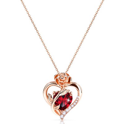 Molenia Heart Birthstone Necklace for Women 925 Sterling Silver Rose Gold Necklace Pendant Jewelry Christmas Anniversary Birthday Gifts for Her
