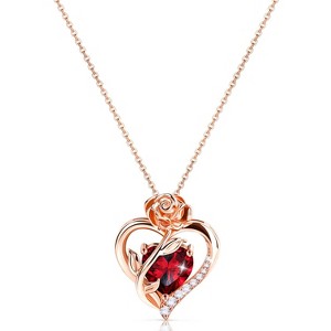 Molenia Heart Birthstone Necklace for Women 925 Sterling Silver Rose Gold Necklace Pendant Jewelry Christmas Anniversary Birthday Gifts for Her - 1 of 4