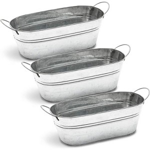 Juvale 3 Pack Rustic Galvanized Metal Oval Planter with Handles for Decor (11.8 x 5.5 x 4 in) - 1 of 4