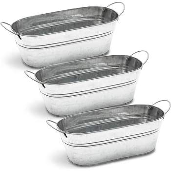Juvale 3 Pack Rustic Galvanized Metal Oval Planter with Handles for Decor (11.8 x 5.5 x 4 in)