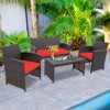 Tangkula 4PCS Outdoor Patio Furniture Sets Weather-Resistant Rattan Sofas w/ Soft Cushion Red - 3 of 4