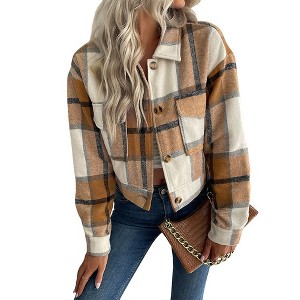 Clearlove Vintage Inspired Open Front Plaid Shirt Jacket for Women Classic Style Long Sleeve Overshirt - 1 of 4