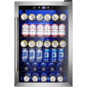 ZAFRO 145 Can Beverage Fridge, 4.4Cu.Ft Cooler with Adjustable Thermostat & Glass Door for Beer/Wine, Bar/Office - 1 of 4