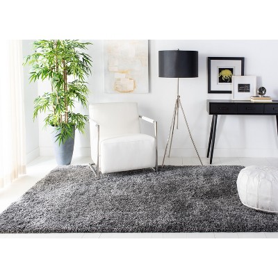 Gray Rectangular Hand-knotted Shag Area Rug