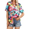 Nlife Womens Button Down Hawaiian Shirts Short Sleeve Floral Print Summer V Neck T-Shirt Casual Summer Beach Blouses Tops - 2 of 4