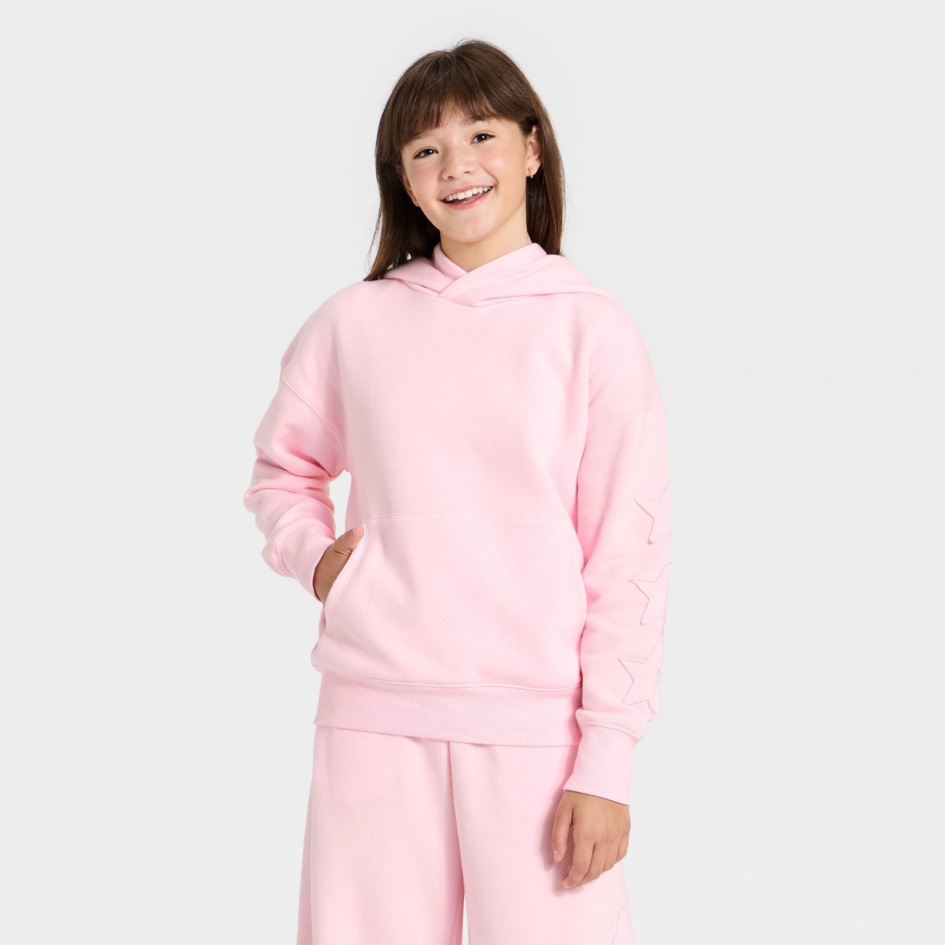 Girls' Oversized Fleece Star Applique Hoodie - art class™ Pink