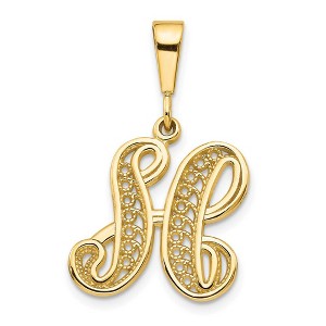 Black Bow Jewelry 14k Yellow Gold, Maci Collection, LG Filigree Script Initial H Pendant - 1 of 4