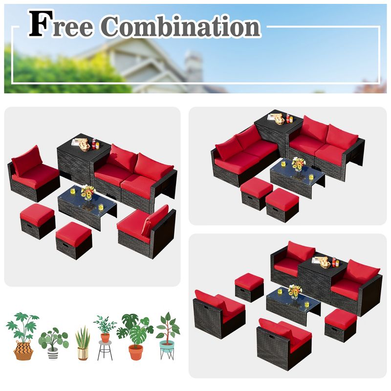 Costway 8PCS Patio Rattan Furniture Set Storage Table Ottoman cover, 5 of 12