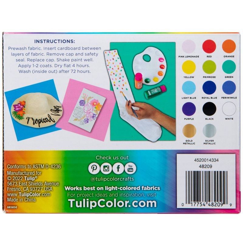 Tulip Color 14pk 2oz  Brush-On Fabric Paint Kit Rainbow, 4 of 5