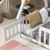 Full/Twin Size Floor Bed, Wooden Tent-shaped Platform Bed Frame with Guardrails, Slats and Door -Frevyn - 4 of 4